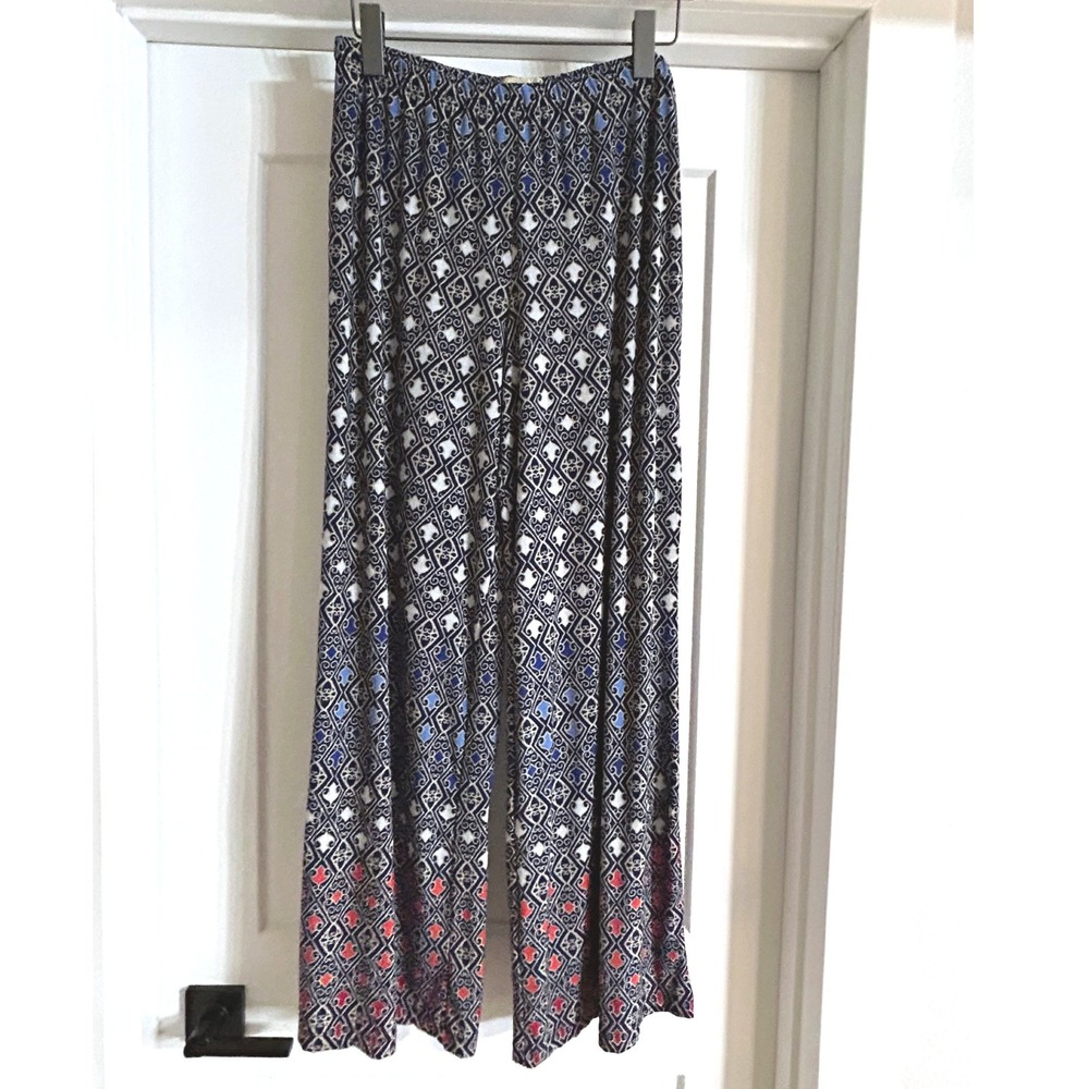 Live and Let Live Womens Blue Geometric Print Wide Leg Palazzo Pants Small